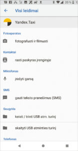 „Yandex. Taxi“ programėlė prašo prieigos prie itin jautrių duomenų.