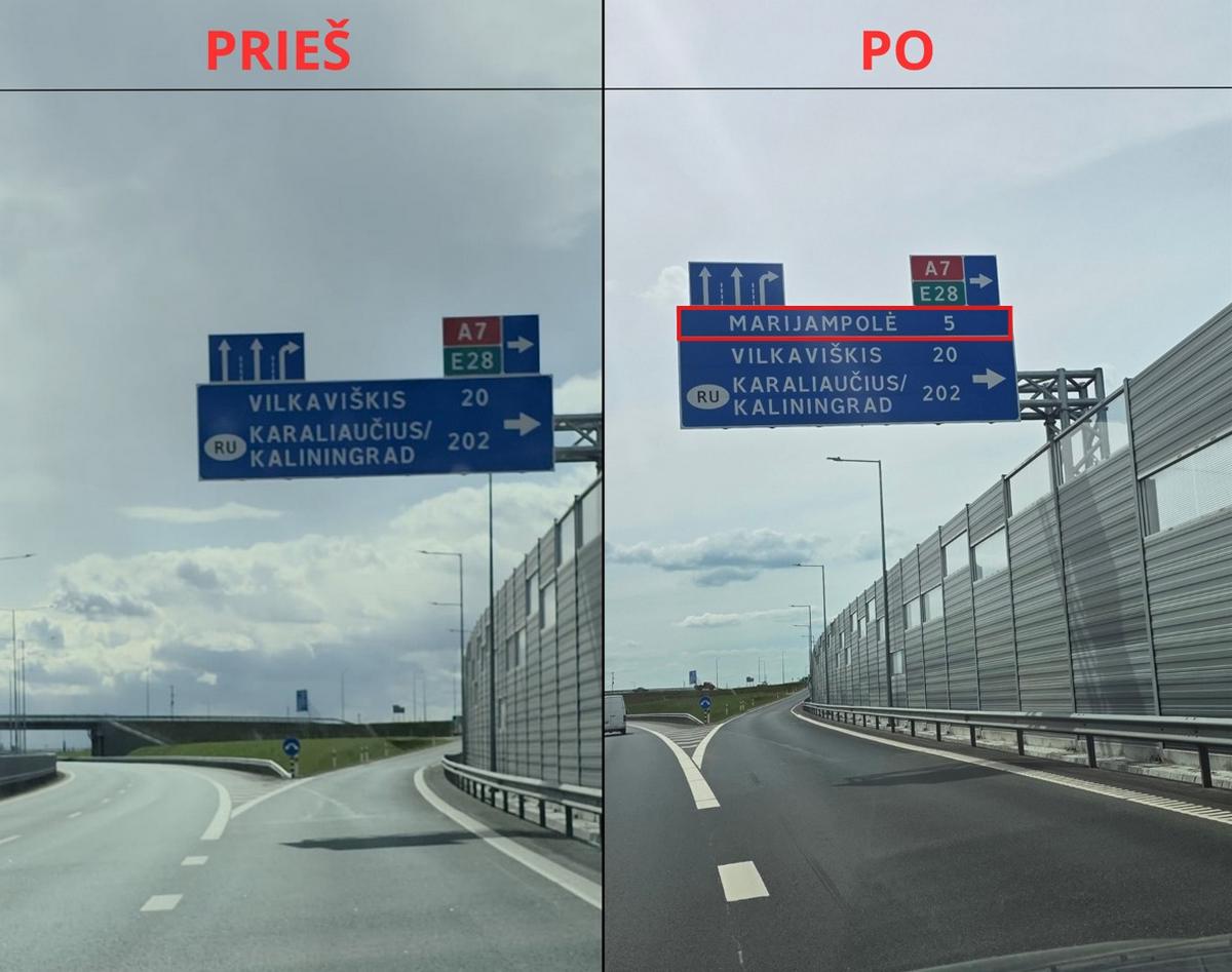 Informaciniame ženkle yra nurodyta ir kryptis į Marijampolę.